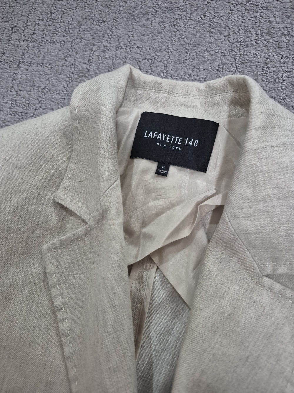 Lafayette 148 New York Double-Breasted Cream Linen-Blend Blazer - Picture 2 of 4